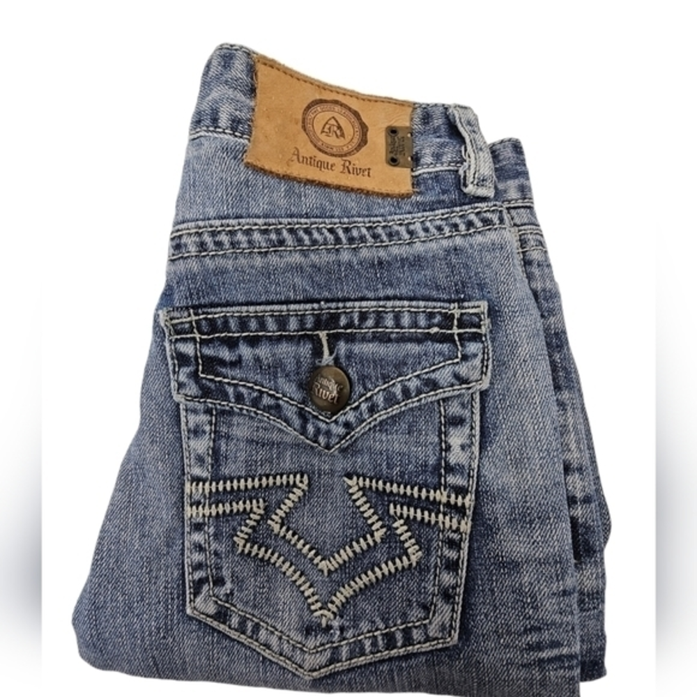 Antique Rivet Women's Jeans Blue Denim Sz 8 Medium Wash‎ 26x27 Stitched Pockets